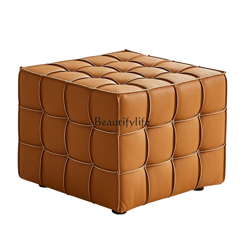 

Sofa pedal shoe change low stool square leather home dressing stool