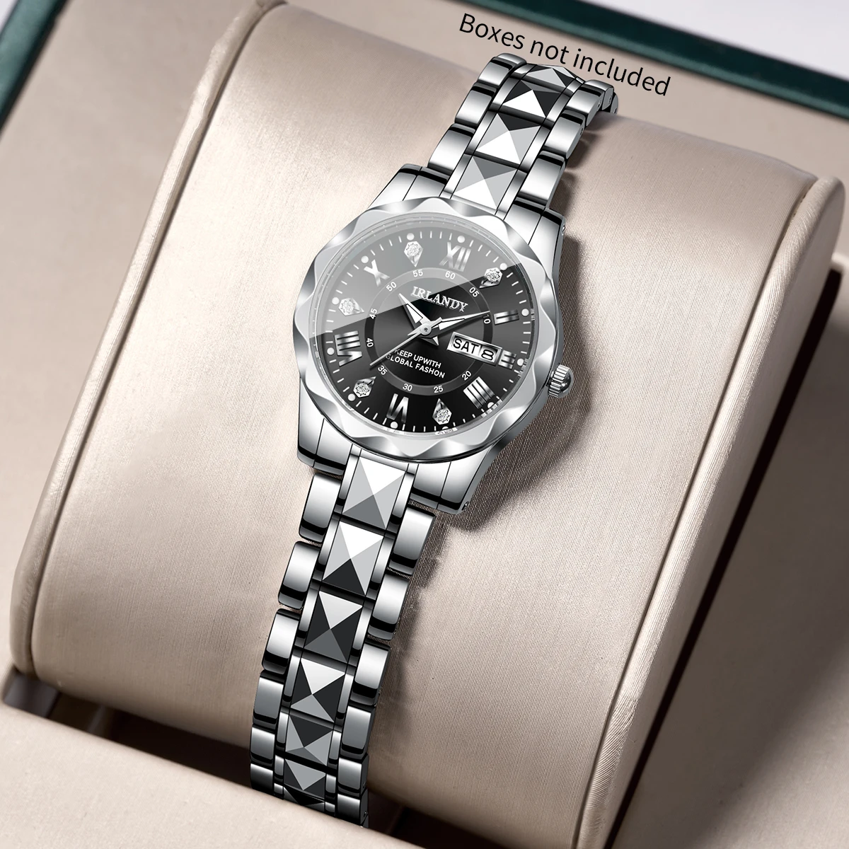 Fashion Women Quartz Watch Roma Rhinestone Calendar Stainless Steel Strap Ladies Dress Wristwatches Relogio FemininoWithout Box