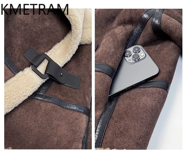 Natural Merino Sheepskin Wool Double Faced Fur Jacket Women Large Lapel Motorcycle Real Fur Coat Winter Woman Clothing 2025 шуба