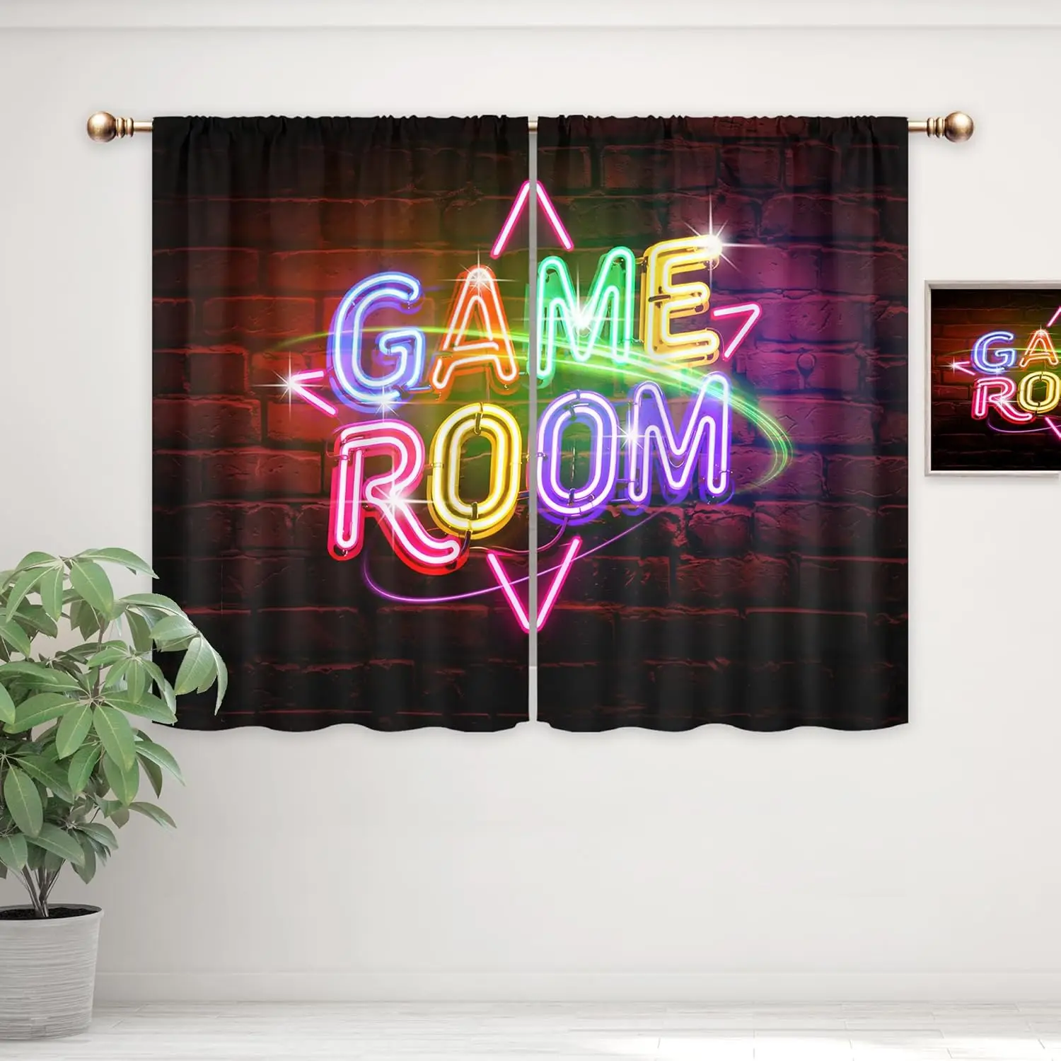 Kids Game Room Gaming Curtains for Boys Bedroom 42Wx45H Inch Rod Pocket Neon Gamer Funny Video Game Cool Fun Teens Boy Modern Un