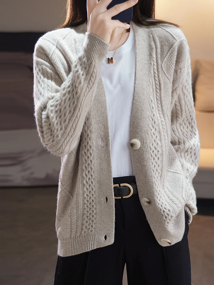 

Woolen sweater 2024 internet famous hot selling sweater V-neck French top high-end knitted cardigan jacket