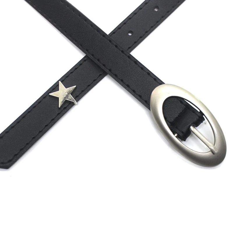 Adjustable Oval Shape Buckle Thin Belt with Star Stud All-match Belt Hot Girls Women Waist Belt for Coat Skirts Jeans