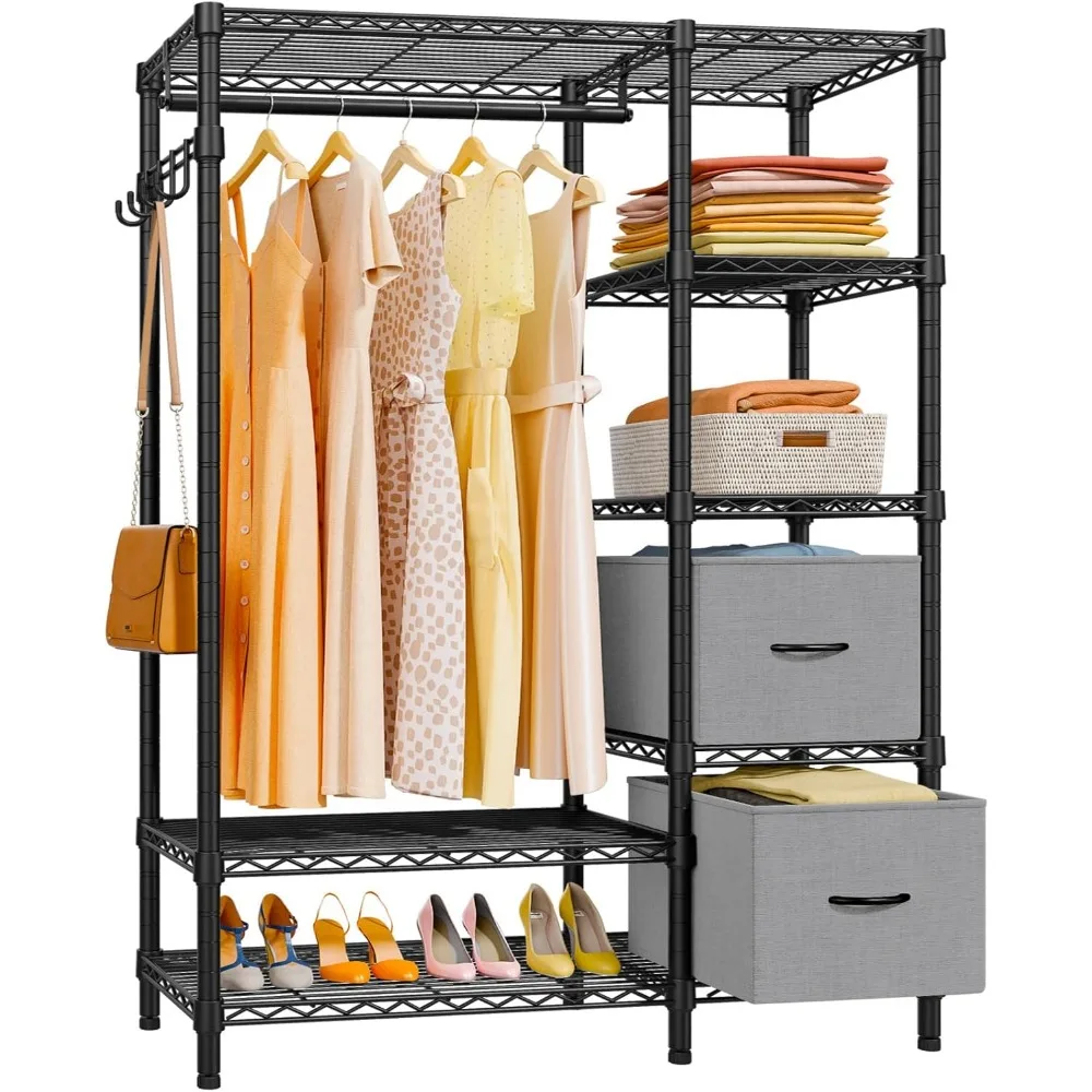 

V7 Heavy Duty Clothes Rack with Shelves Garment Rack with Drawers, Portable Clothing Storage Rack for Hanging Clothes Free