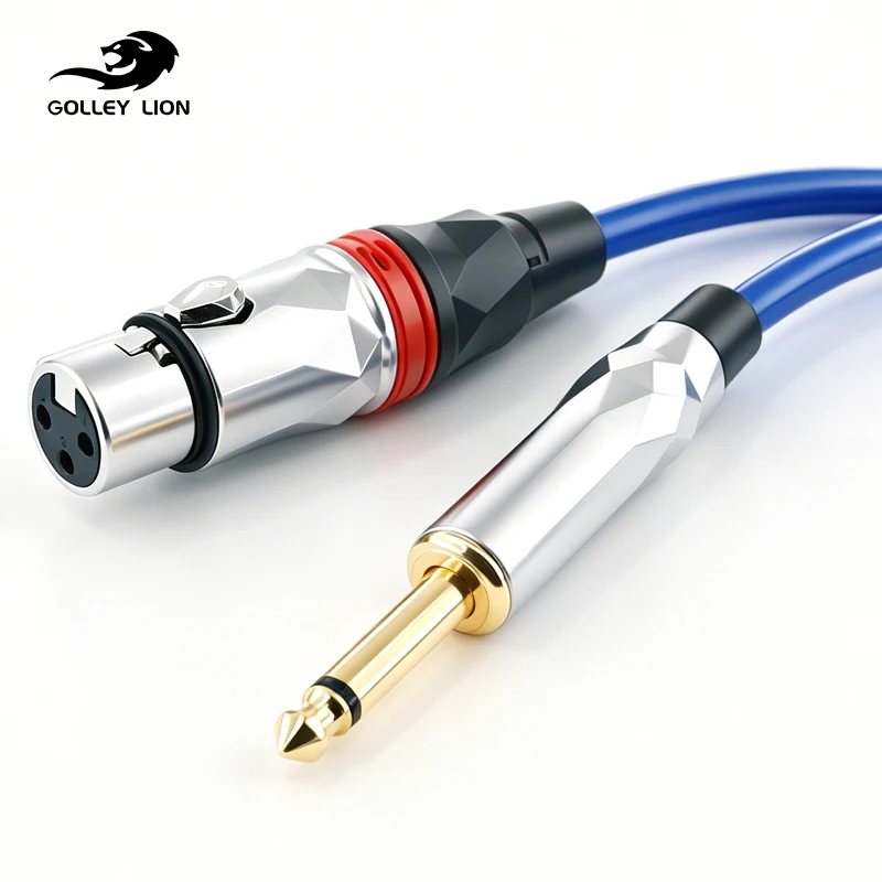GOLLEY LION Gold Plated 1/4 Inch TS to XLR Female Microphone Audio Cable, OFC, Blue