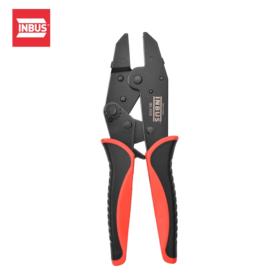 Taiwan INBUS Ratcheting Wire Crimping Pliers Adjustable Compression Wheel and Quick Change Jaws NO.IBS-3550