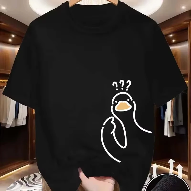 Question Mark Duck Print T-shirts for Women Men Summer Casual Fashion Cute Funny Comfort Tops Crew Neck Short Sleeve Cotton Tees
