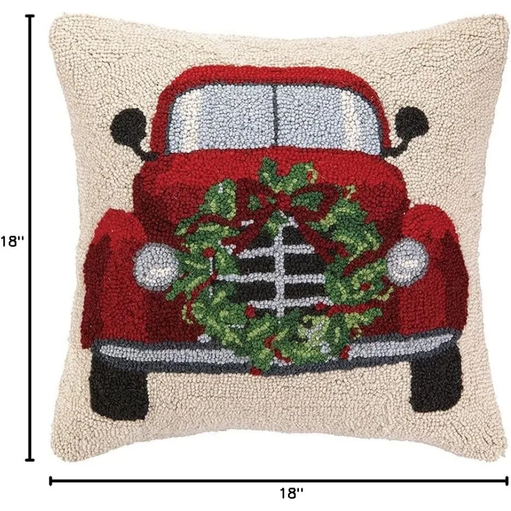 Christmas Car Hook Pillow, 18-inches(Length), Wool Square Throw Pillow Holiday Décor