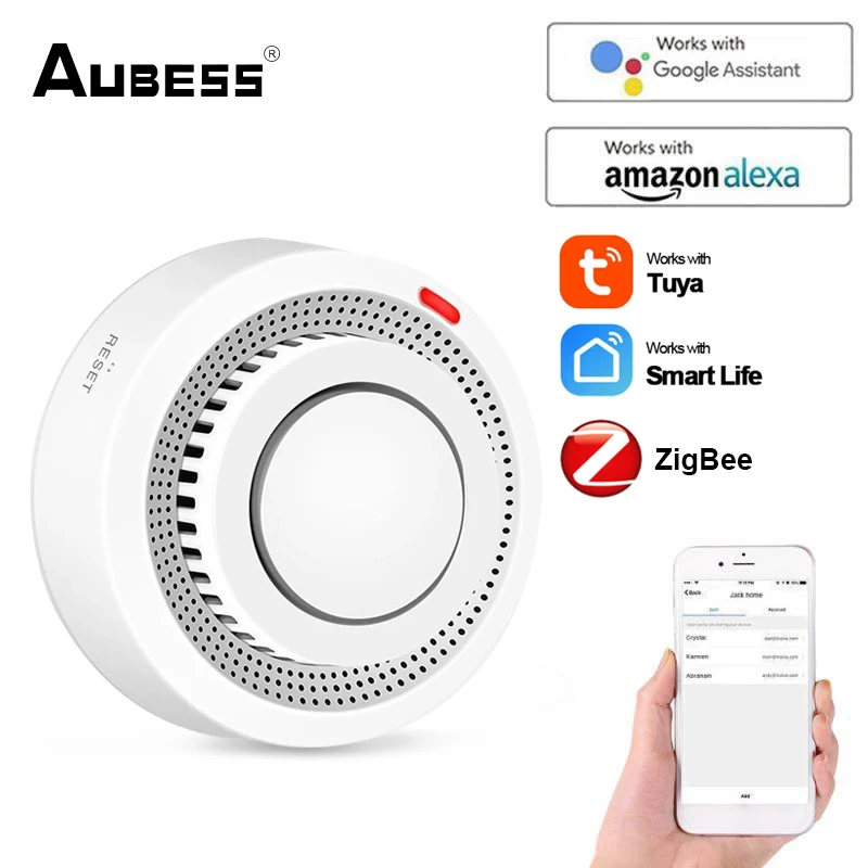 

Aubess Tuya Smart Zigbee Smoke Detector With Low Voltage Monitor Smart Fire Protection Home Security Alarm Work With Zigbee Hub