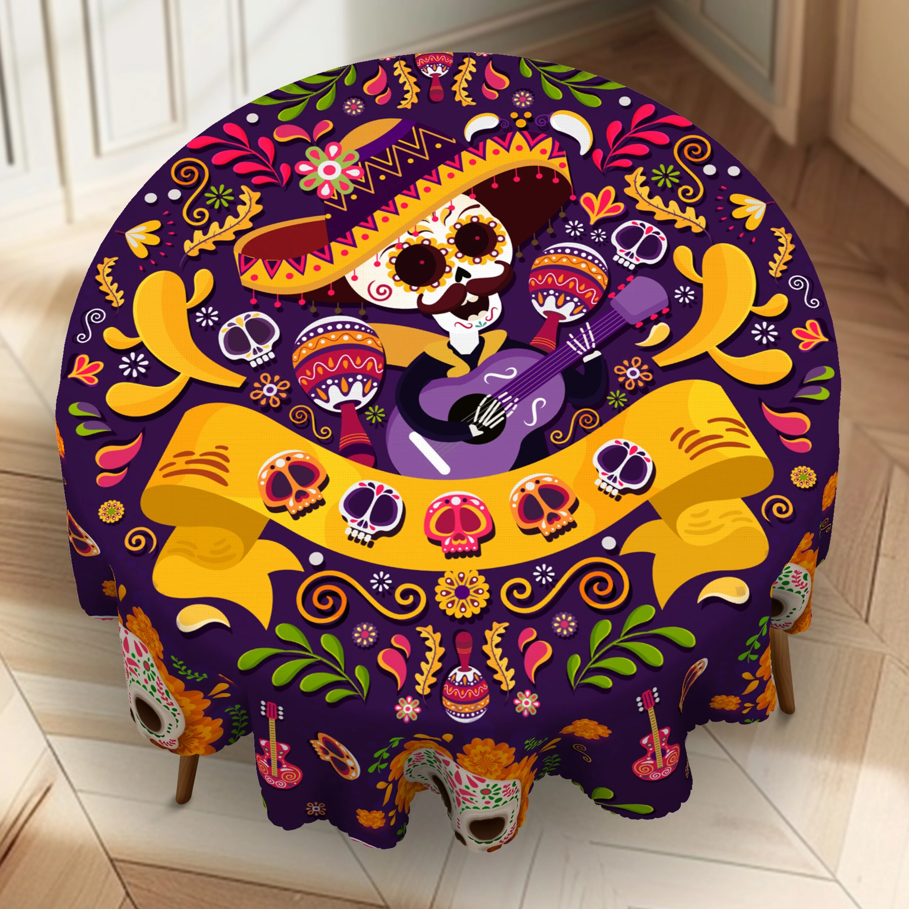 1pcs Mexican Floral Skull Carnival Holiday Party Dinner Tablecloth for Day of The Dead Halloween Decoration Party Accessories