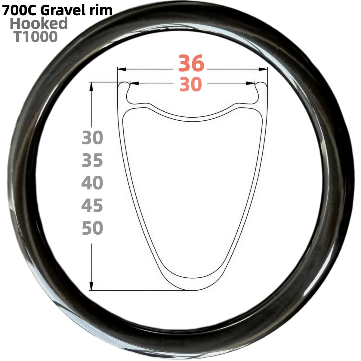 Lifetime Warranty Wide 36mm(inc 30mm) 700C T1000 Carbon All Road Wheel Gravel Asymmetric Bike Rim Depth 50mm 45mm 40mm 35mm 30mm