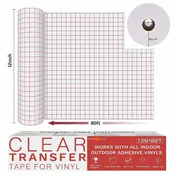 HTVRONT Cinta de transferencia de 12 pulgadas x 8 pies/50 pies/30 pies, papel de aplicación de rejilla de alineación roja para Cricut Craft Cup Car DIY, calcomanía adhesiva de vinilo