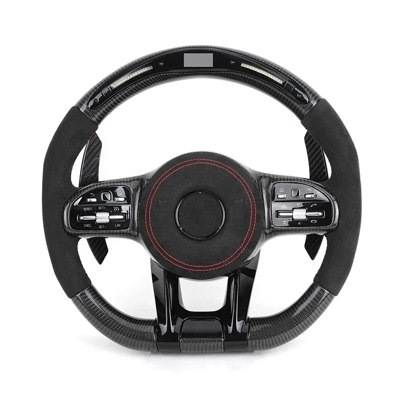 With Piano Black Trim Half Alcantara Carbon LED Steering Wheel for  W204 W205 W213 W211 W221 X166 GLC X253 G63 AMG