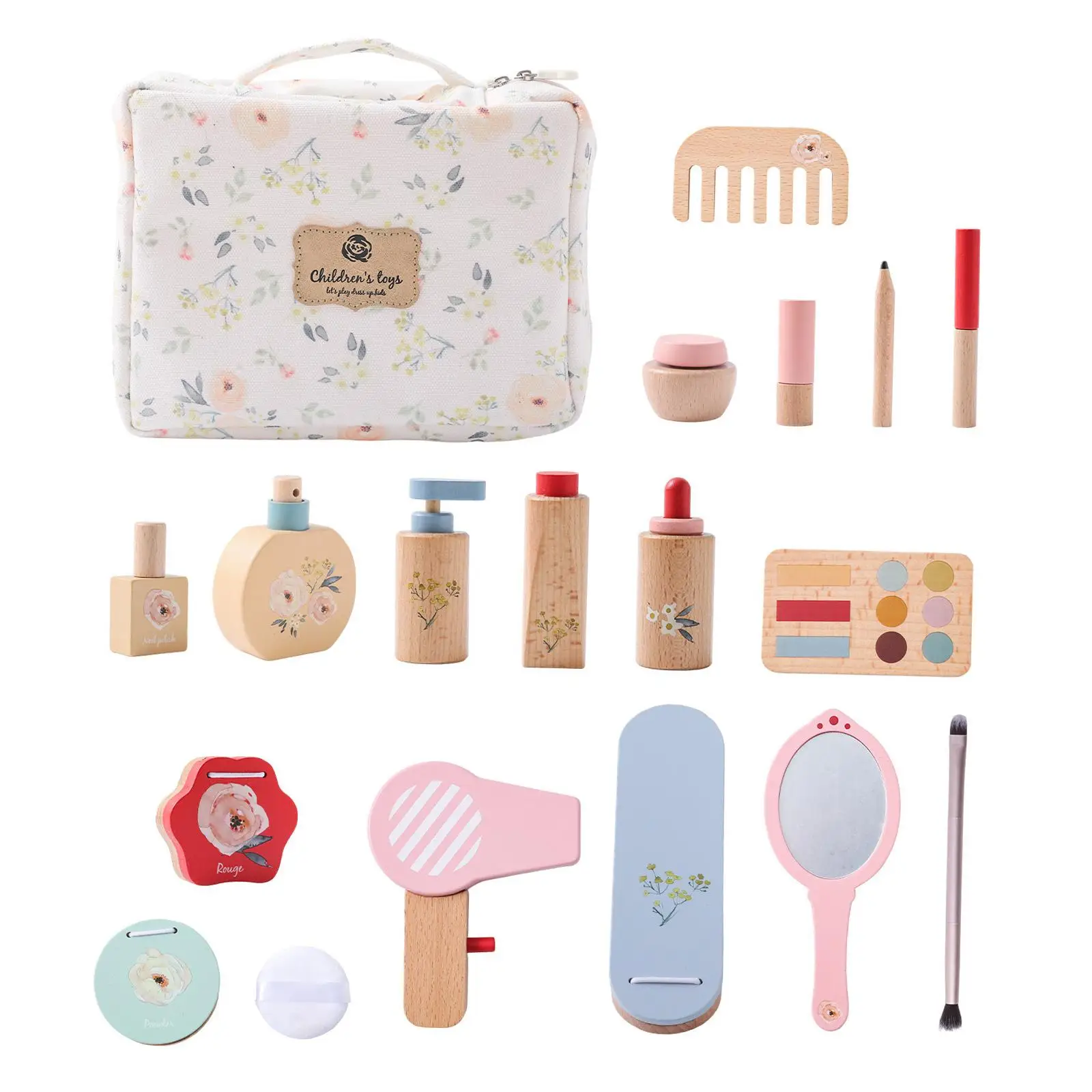 Pretend Makeup Kits Makeup Toy Kits Girls Gift Pretend Wood Beauty Salon Toys Set Wooden Makeup Toys for Kids Age 3 4 5+