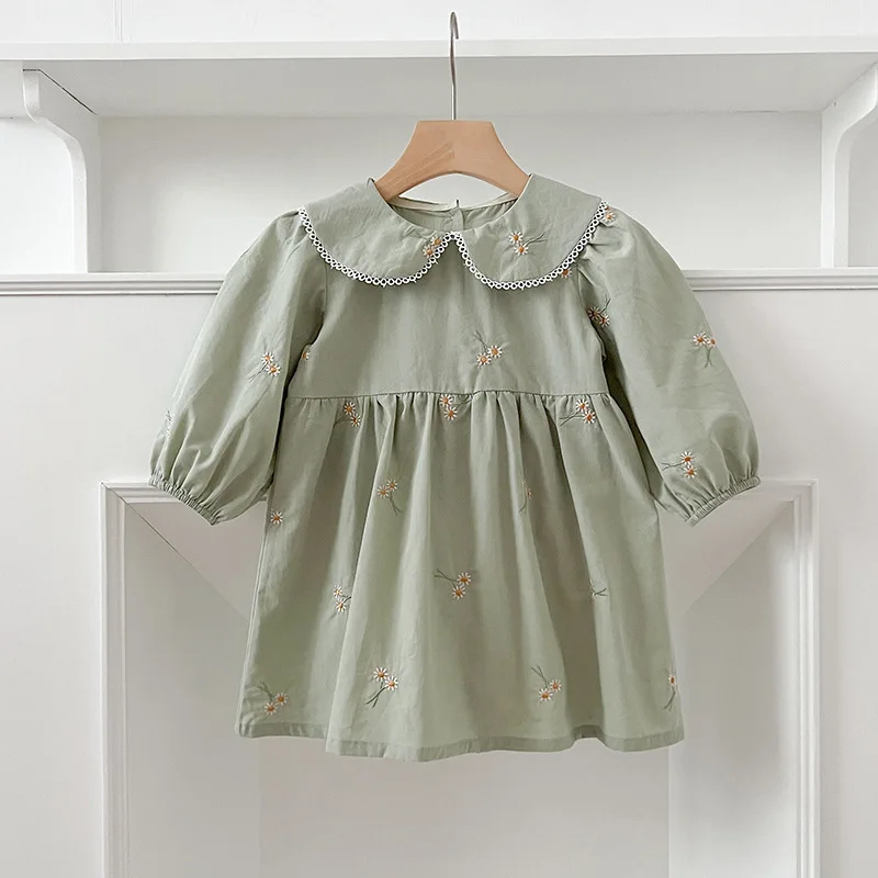 Autumn New Baby Girl Doll Collar Embroidered Long Sleeve Infant Romper Crawling Outfit Sister Matching Outfit