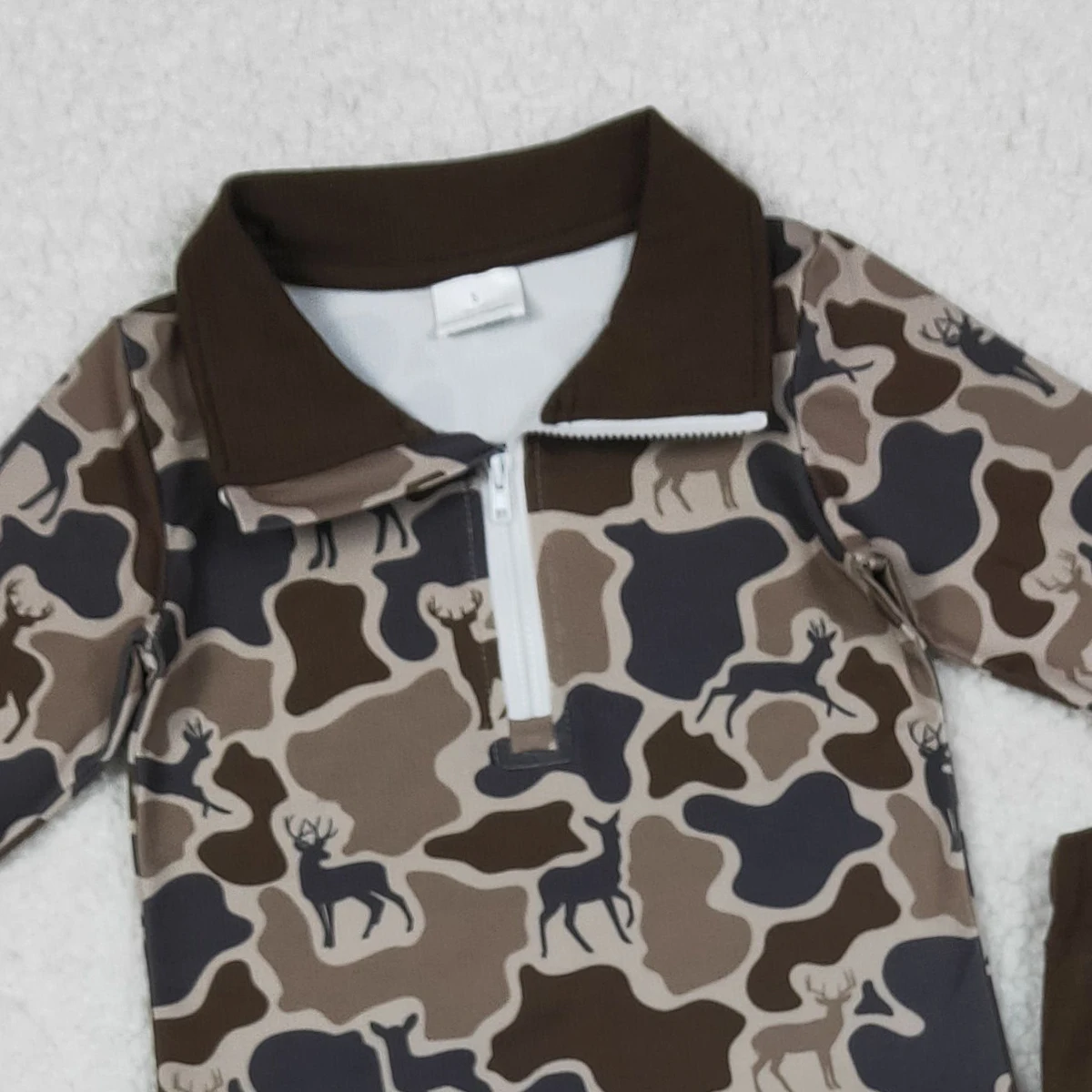 طفل الفتيان الغزلان كامو الرمز البريدي السترة مع جيوب طويلة الأكمام البني ركض السراويل مجموعة للصيد #4