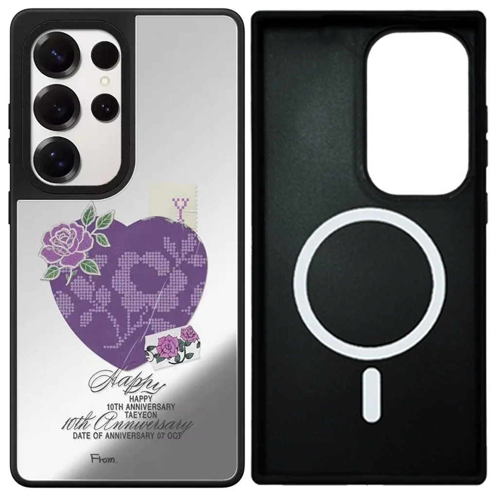 

Creative Purple Heart Flower Mirror / Acrylic Magnetic Case: Compatible with Samsung Galaxy S23 U S24U S25 Ultra S25+ Plus Shell