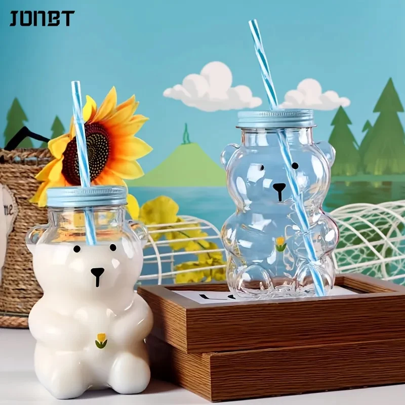 

Cute Bear Plastic Straw Cup For Children Transparent Milk Tea Juice Beverage Bottle Outdoor Sport Travel Camping Drinking Bottle