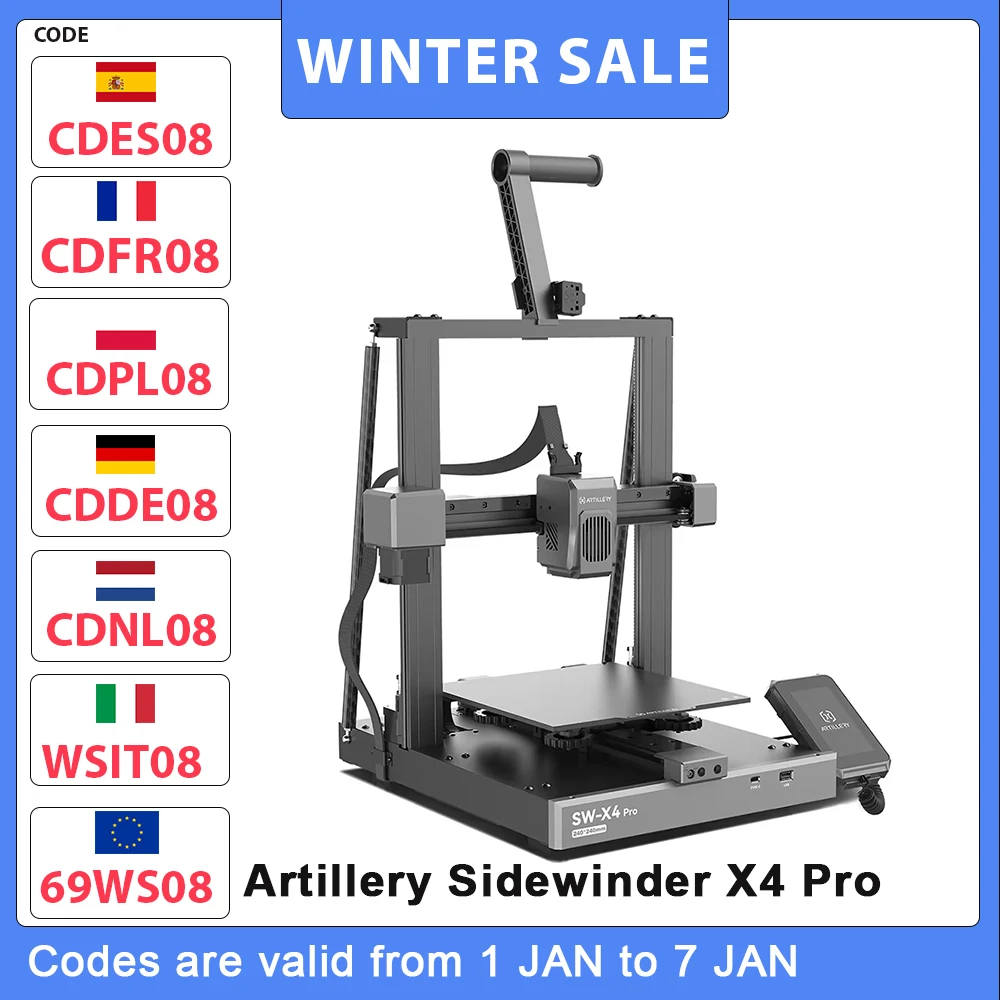 Artillery Sidewinder X4 Pro 3D Printer, 500mm/s Printing Speed, X Y-axis Linear Rail, Direct Drive Extruder, 240*240*260mm