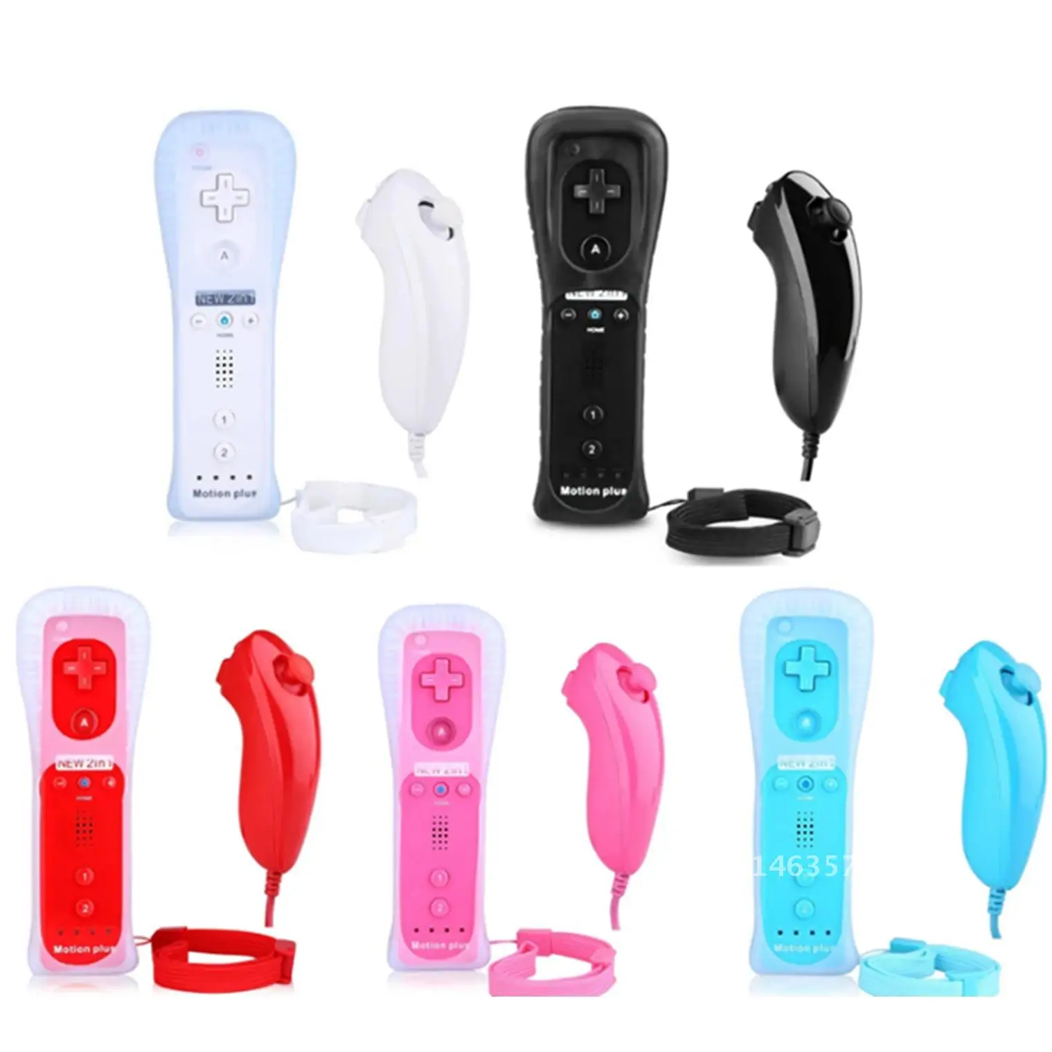 2 in 1 Wireless Nunchuck Built-in Motion Plus Gamepad for Nintend Wii Game Remote Controller Joystick with Strap & Silicone Case