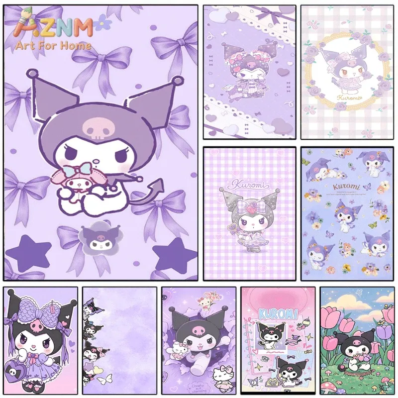 Sanrio Kuromi Canvas Wall Art Unframed Print Purple Bow Star Sweet Cartoon Poster for Bedroom Dorm Home Interior Wall Decor Art