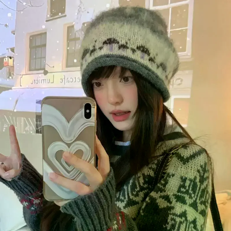 Вязаная шапка в стиле ретро для женщин, зимняя шапка с защитой от холода, чтобы сохранить тепло, защита ушей, свободная шапка-бини