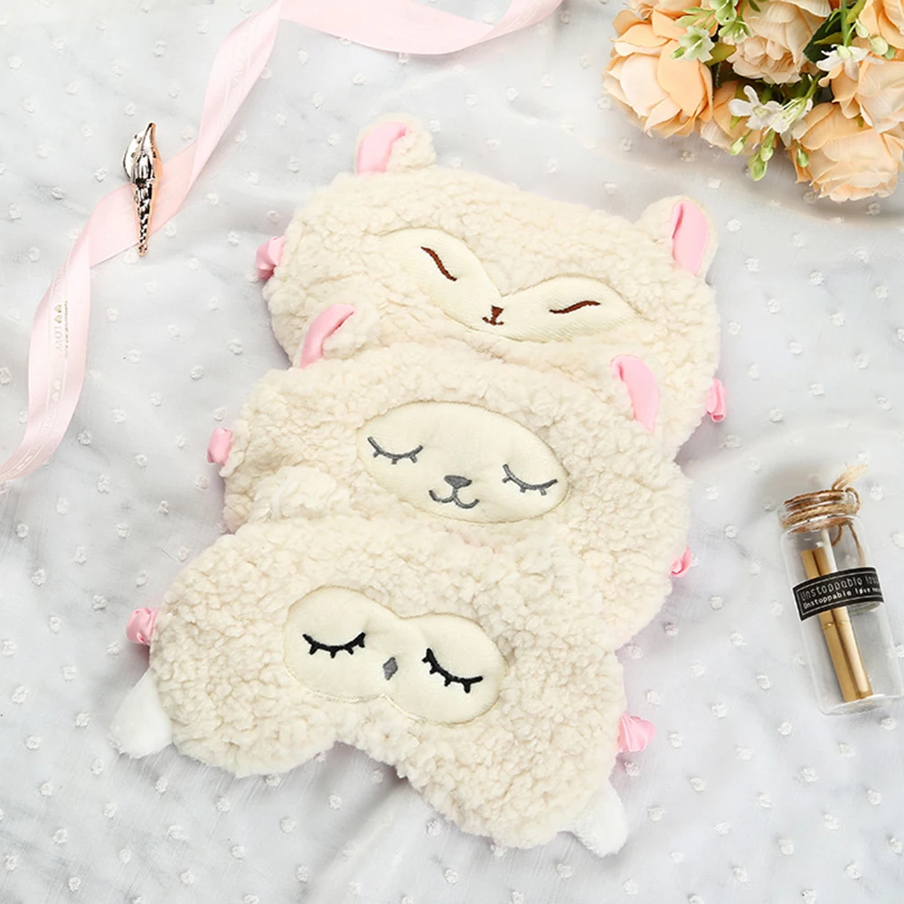 Plush Sleep Cartoon Sheep Eye Mask for Boys Girls Lightproof Night Mask Soft and Skin-friendly Sleeping Eye Covers to Sleep Well