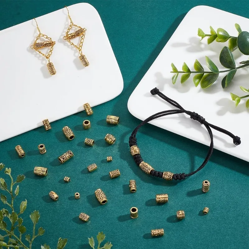 120 قطعة 12 نمط الفواصل الذهبية برميل العمود أنبوب الفواصل الخرز المعادن العتيقة الفواصل الخرز سبائك التبتية فضفاض الخرز لسوار