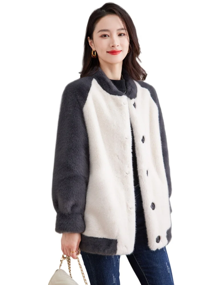 Fur fur jacket women's fur integrated winter new environmentally friendly velvet baseball jersey thickened and loose imitation