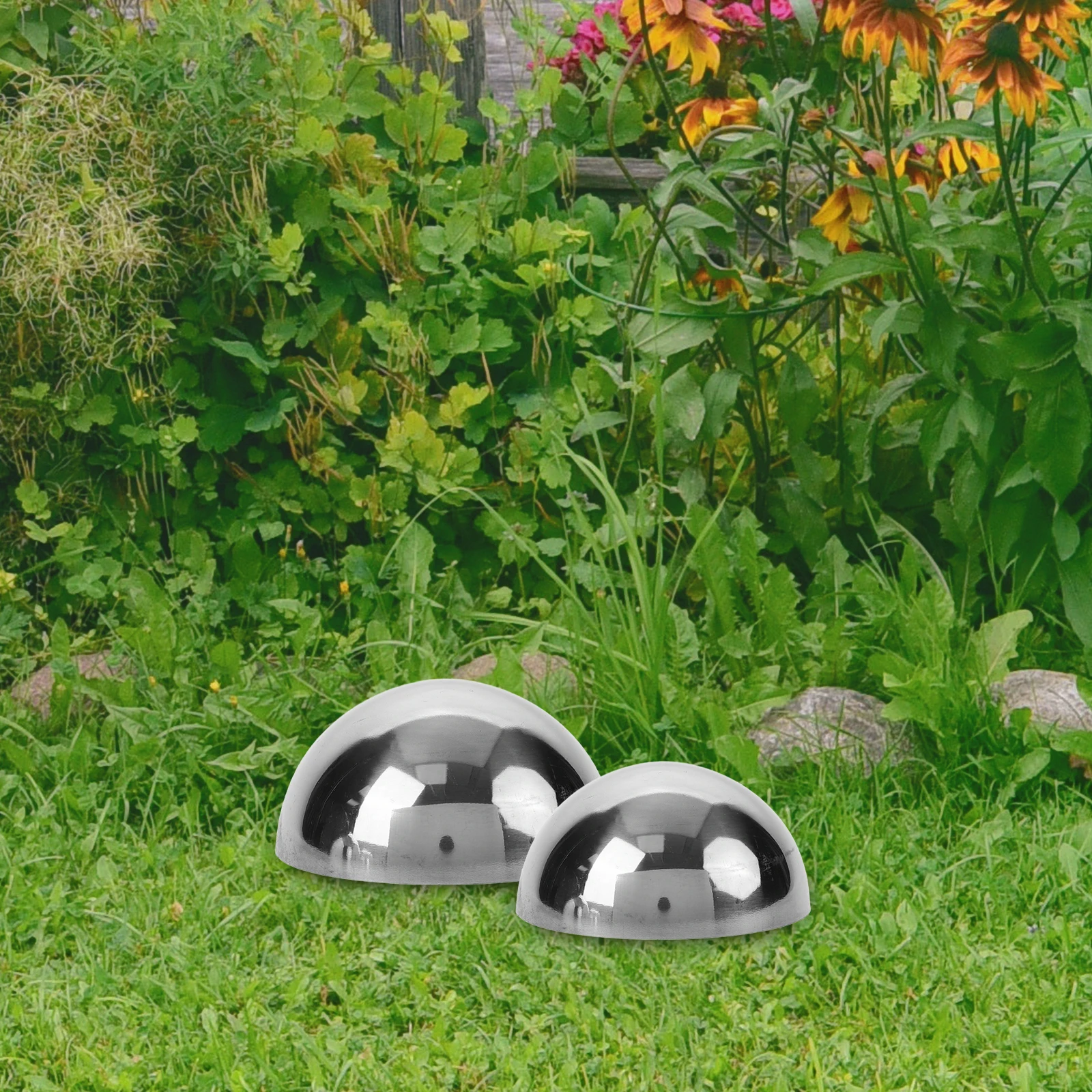

12pcs Stainless Steel Decorative Ball Reflective Half Globe For Garden Yard Lawn Outdoor Decor Gazing Sphere Mirror Semicircle