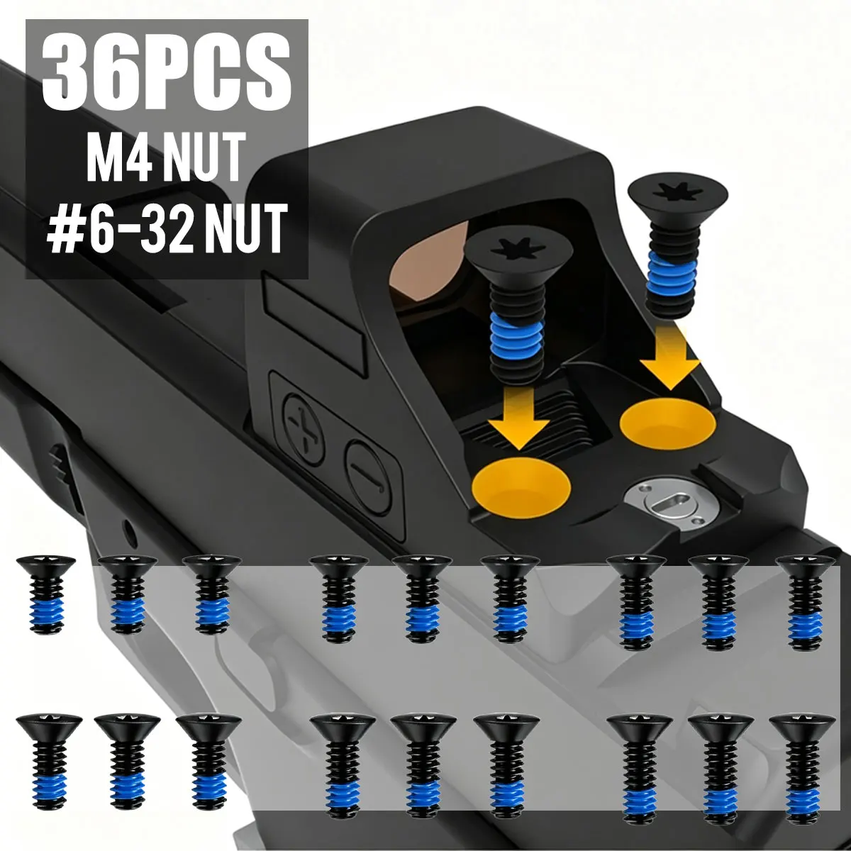 36Pcs/72Pcs Red Dot Screw Kit M4/#6-32 Stainless Steel Screw Set with T10 Torx Head&Thread Locker for Hunting Optics Sight RM/SR