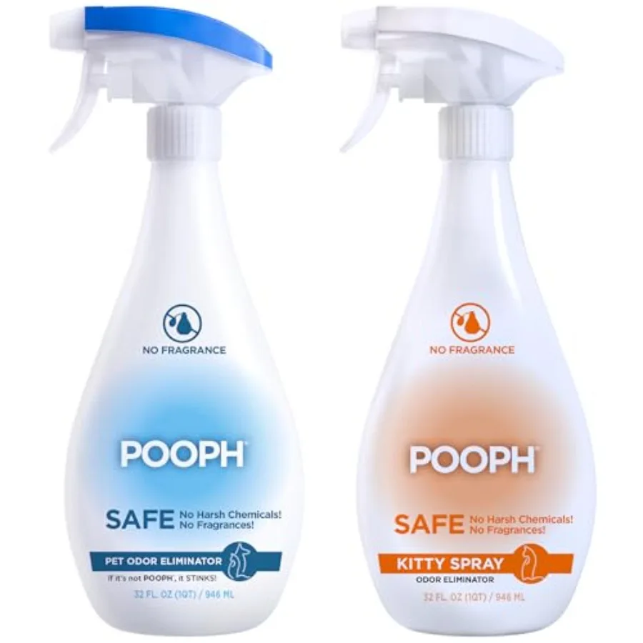Pet Odor Eliminator and Litter Box Deodorizer - 2x32oz Bottles - Instant Safe Fragrance-Free Clear Non-Staining Unscented