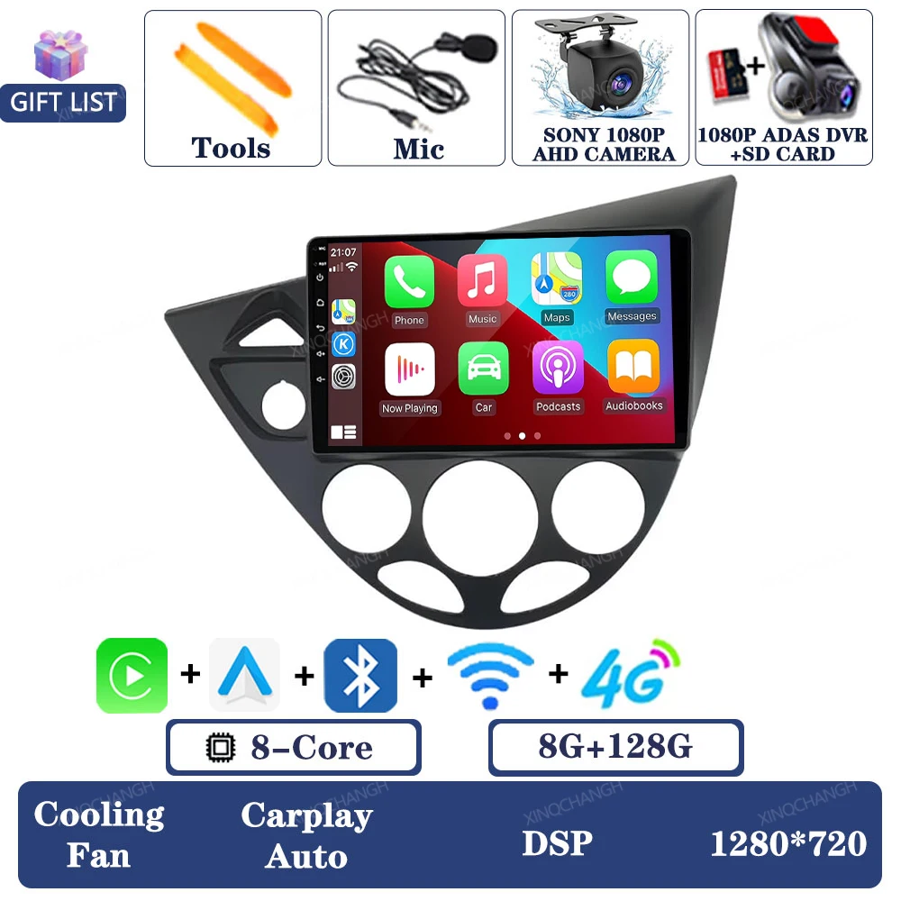Android 16 autoradio voor Ford Fiesta 1995 - 2001 Focus MK1 1998 - 2004 Navigatie 2DIN Qualcomm QLED Head Unit GPS Carplay Auto
