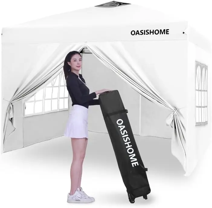 

Pop-up Gazebo Instant Portable Canopy Tent 10'x10', with 4 Sidewalls, Windows, Wheeled Bag, for Patio/Outdoor/Wedding