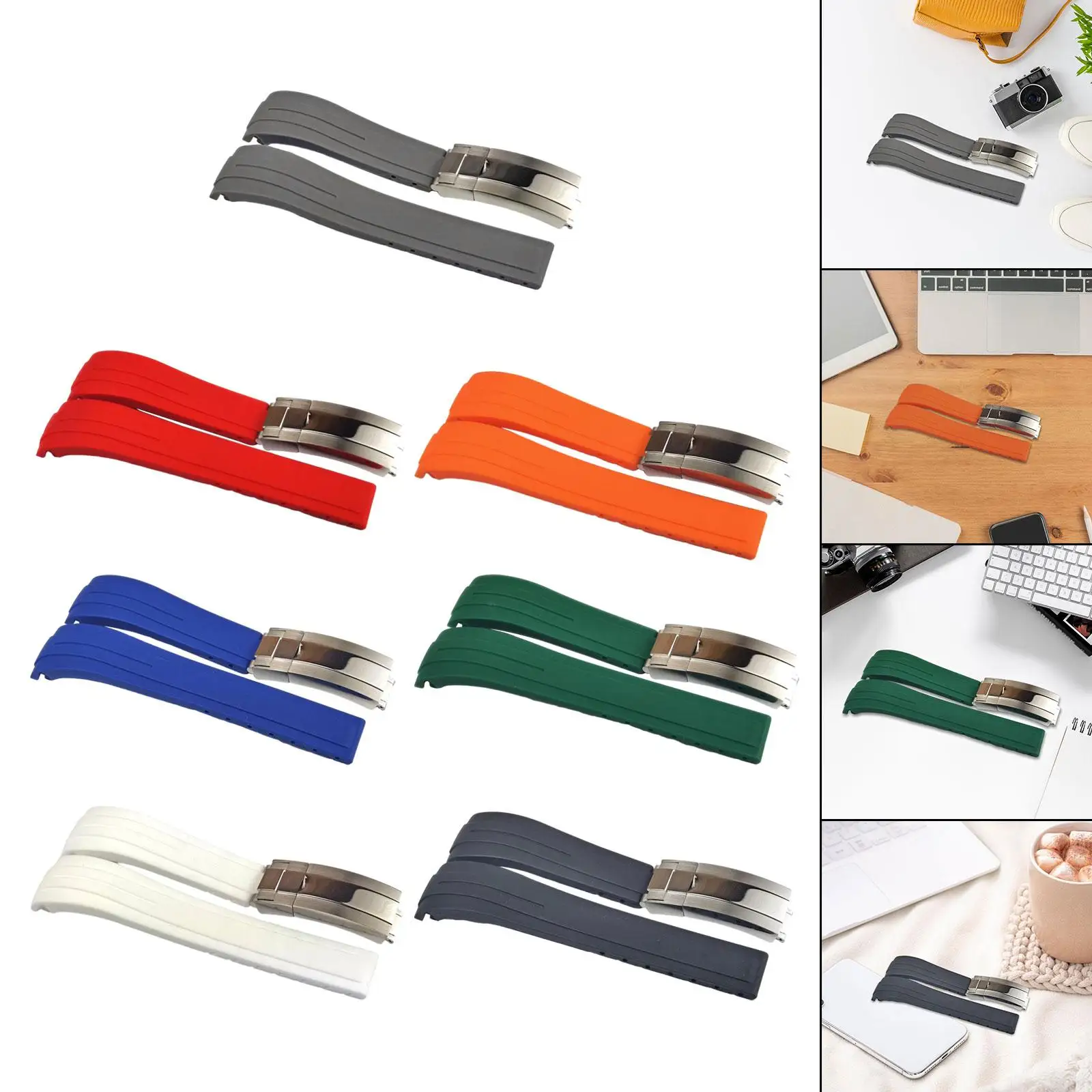 Silicone Watch Band Replacement with Folding Buckle Accessories Watchband