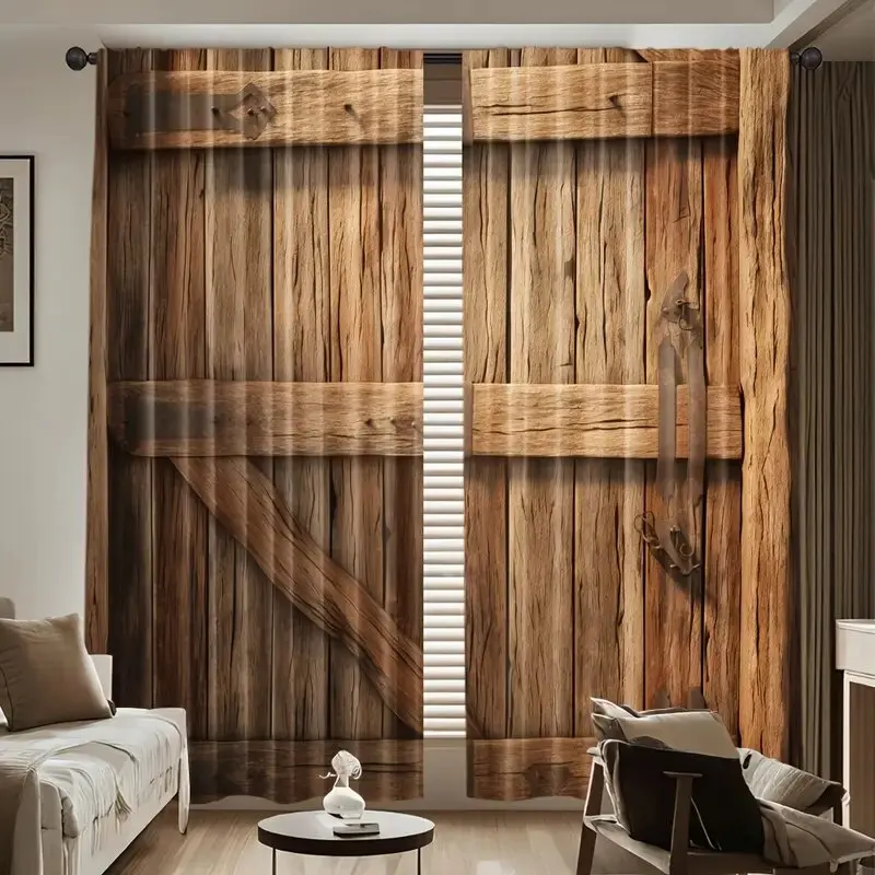 

Rural brown wooden board printed curtains, suitable for bedrooms and living rooms, home decoration, family decoration, Christmas