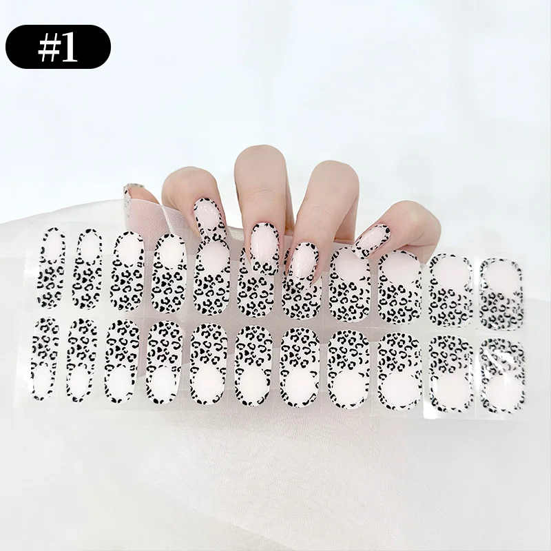 Black White Semi-cured Gel Nail Strips Autumn Leopard French Heart Glitter Glow in Dark Full Cover Gel Sticker Manicure Sliders