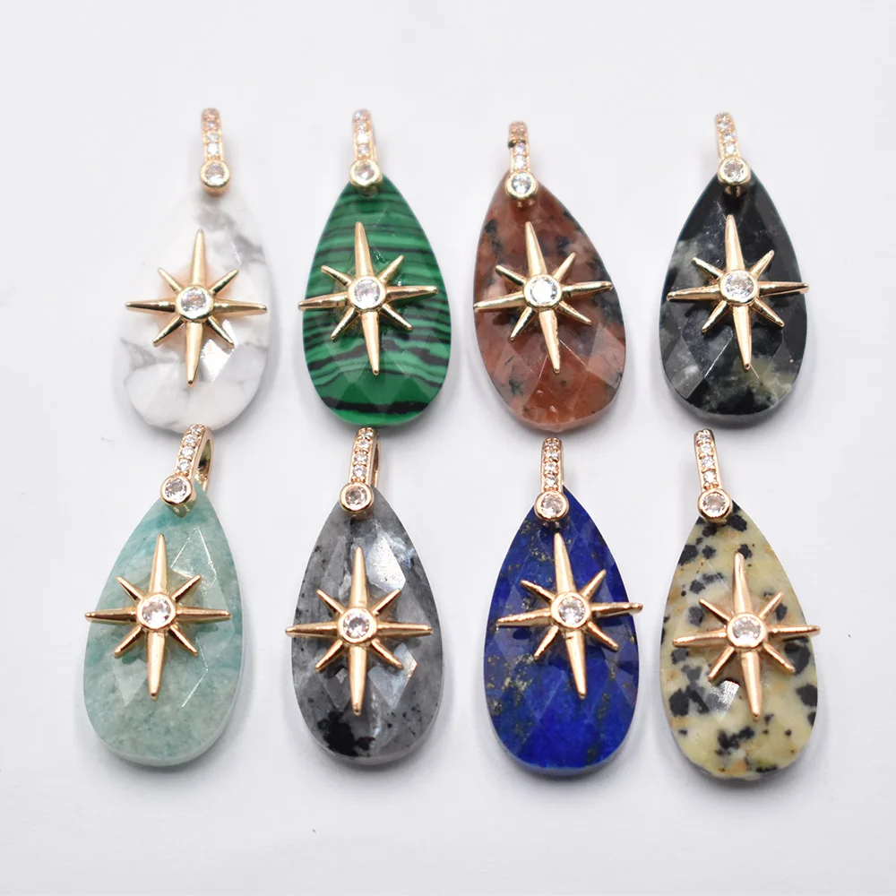 Großhandel 8 Stück/Set 14x25mm Wassertropfenform facettiert geschnitten Modische Natürliche Labradorit Starburst Halsketten-Anhänger Schmuck – Detail 4