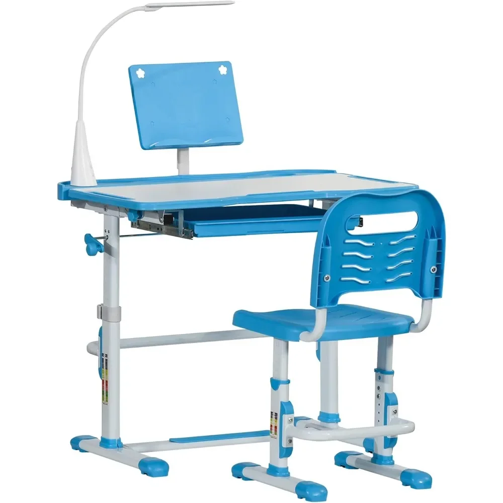 

School Desks, Kids Desk and Chair Set, Height Adjustable School Study Table and Chair, Student Writing Desk with Tilt Desktop