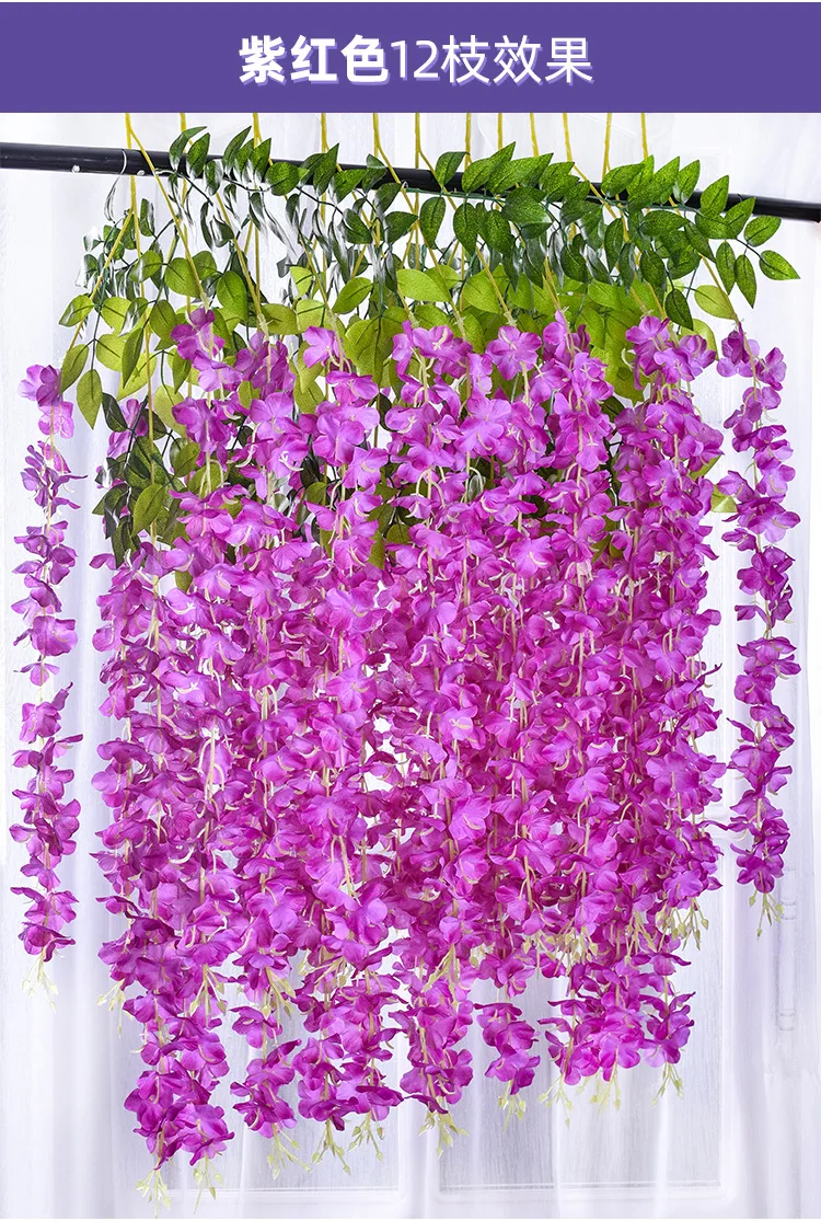 12 Stück Glyzinien-Kunstblumen zum Aufhängen, Girlande, Ranke, Rattan, gefälschte Blumenschnur, Seidenblumen für Zuhause, Garten, Hochzeitsdekoration – Detail 3