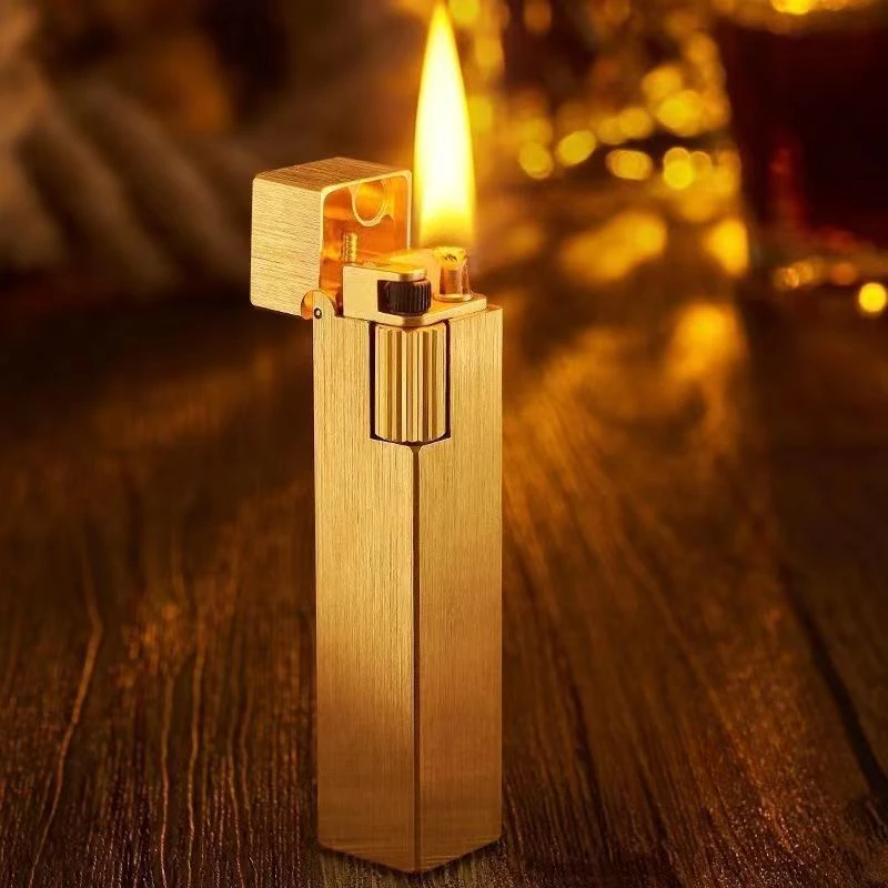 Compact Rectangular Kerosene Lighter Brass Side Pulley Ignition Creative Grinding Wheel Lighter 3D Pattern