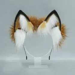 Faux Animal Ears Plush Headband Cosplay Party Halloween Plush Fabric Hair Hoop Elastic Frame Faux Fox Ears Headband 모직 머리띠