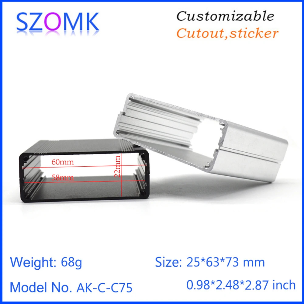 1Pcs 25x63x73mm szomk silver aluminum box for electronics project aluminum enclosure for pcb design GPS tracker housing
