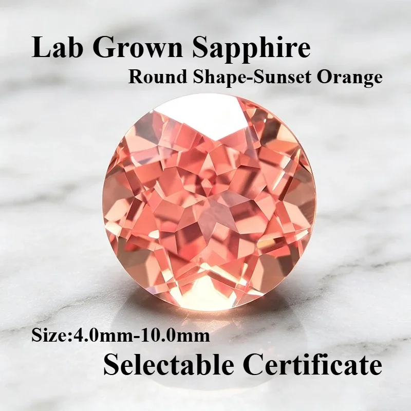 Top Lab Grown Sapphire Sunset Orange Round Cut Charms Gemstone for Advanced Jewelry Rings Earrings Making Selectable Certificate