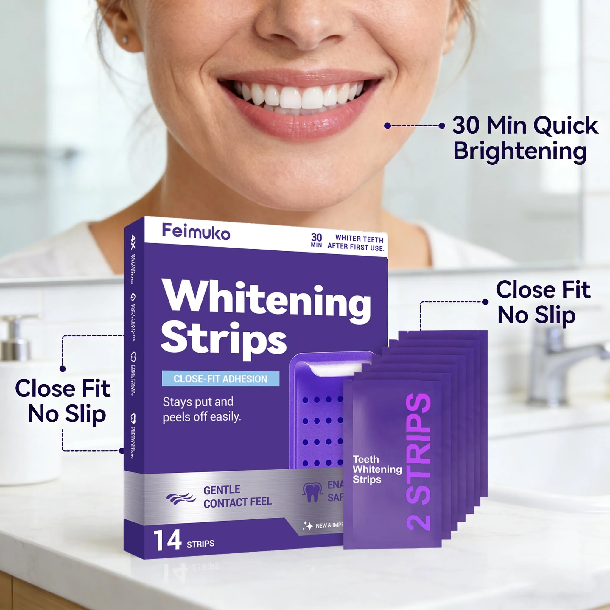 Purple Teeth Whitning Strips Oral Hygiene Mint Fresh Breath Brighten Tooth Bleaching Lasting Oral Care Tooth Brightening Patches