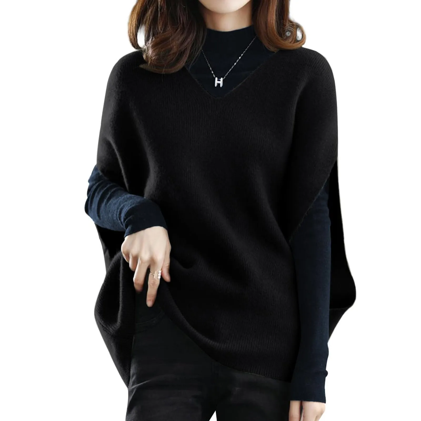 Damenmode Weste lose einfarbige Ärmel Pullover lässig koreanischen Stil Vintage V-Ausschnitt lose Frühling Herbst Tops gemütliche Pullove