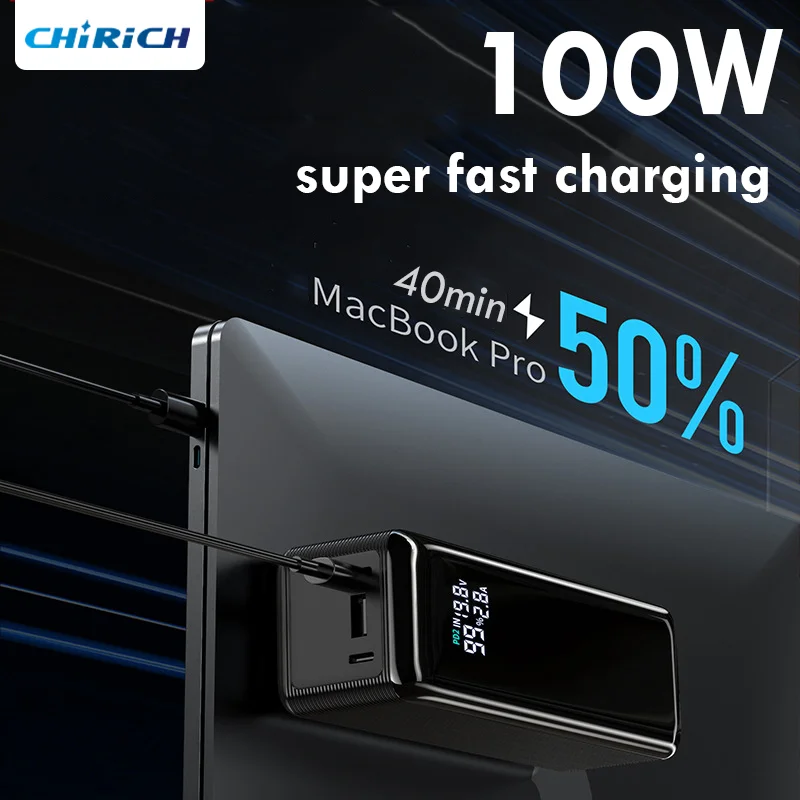 27000mAh 100W Power Bank Portable Large Capacity USB C Fast Charging External Spare Battery For Laptop iPhone Xiaomi Samsung