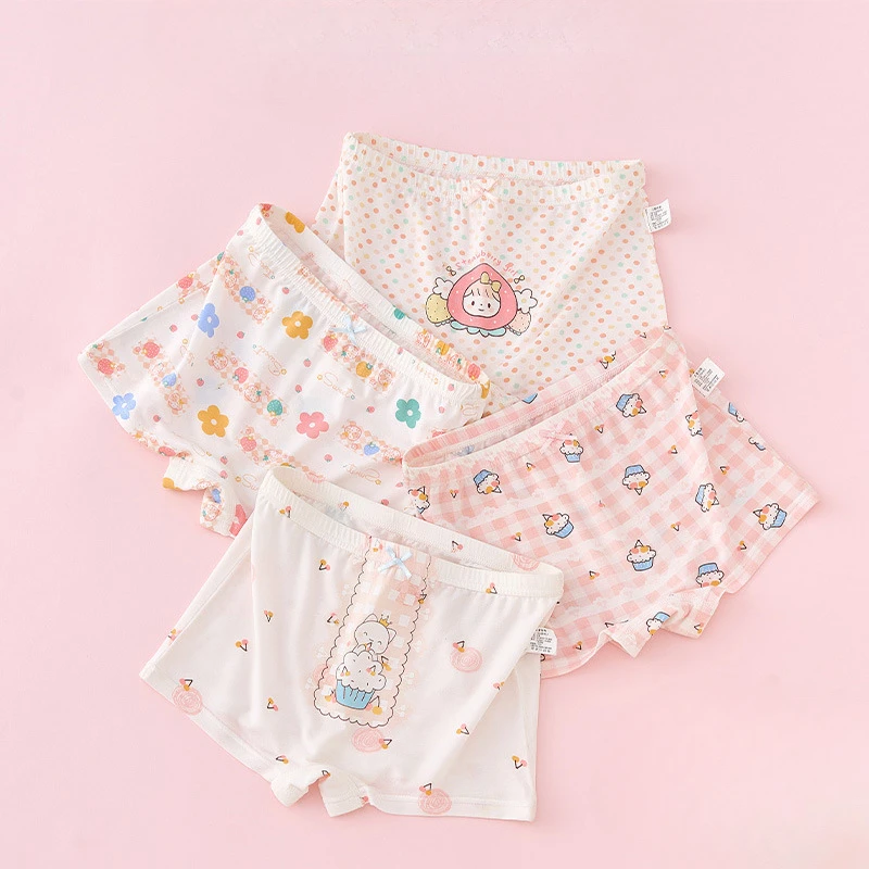 

4pcs Cotton Boxer Briefs Kids Underwear for Girls Shorts Cute Cartoon Baby Panties Pupil Panties Children Clothing Accessories