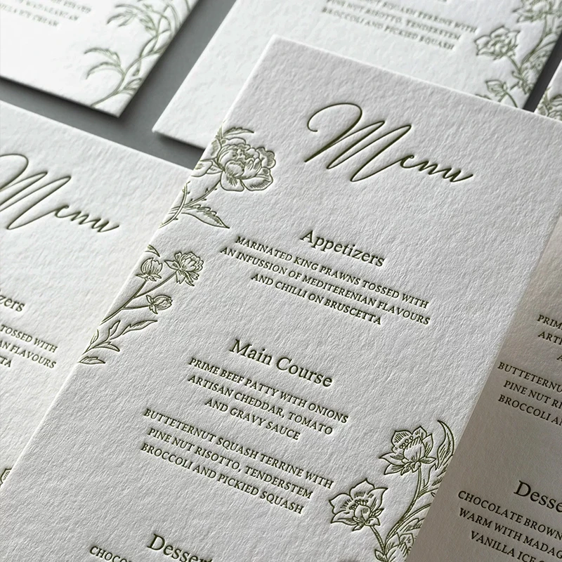 Custom Luxury Wedding Menu Card 500gsm Thick Cotton Paper Premium Personalized Wedding Invitation