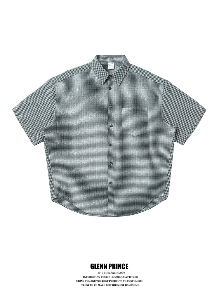 

Lightweight Vintage Plaid Bubble Shirt Men's Summer Short Sleeve Classic Silhouette Loose Fit Breathable Polyester Fiber