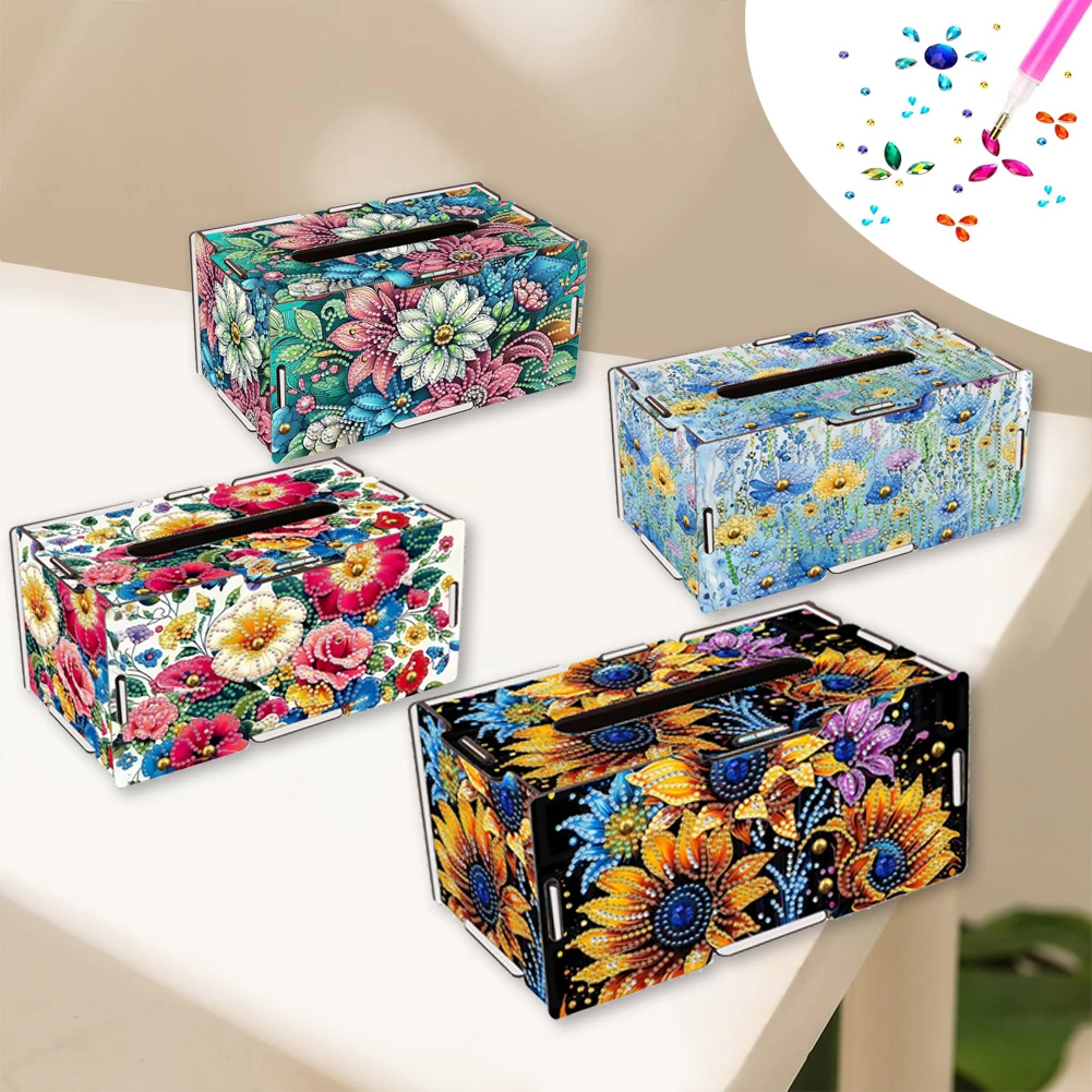 Un ensemble de boîtes à serviettes en papier à motif diamant, avec un design sur le thème des insectes, en bois, adapté à diverses décorations de bureau.